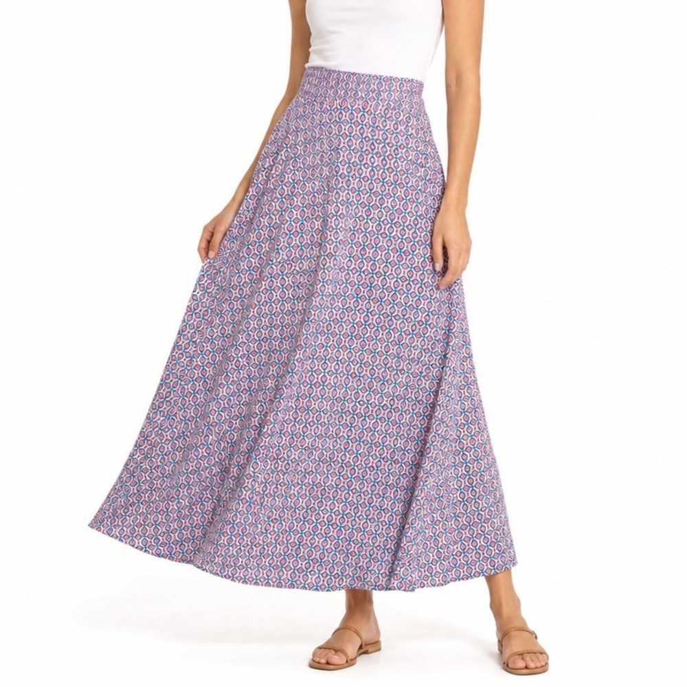 Market & Spruce Maxi Skirt Womens Medium Pink Blue Geometric Boho A-Line Stretch